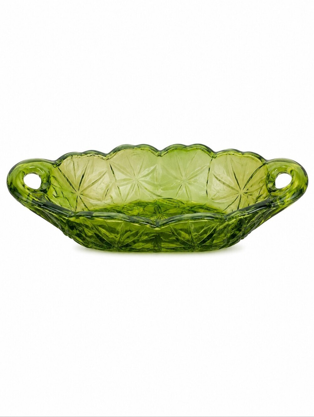 VTG 1960s Avocado Green Indiana Cut Glass Lily Pons Dish